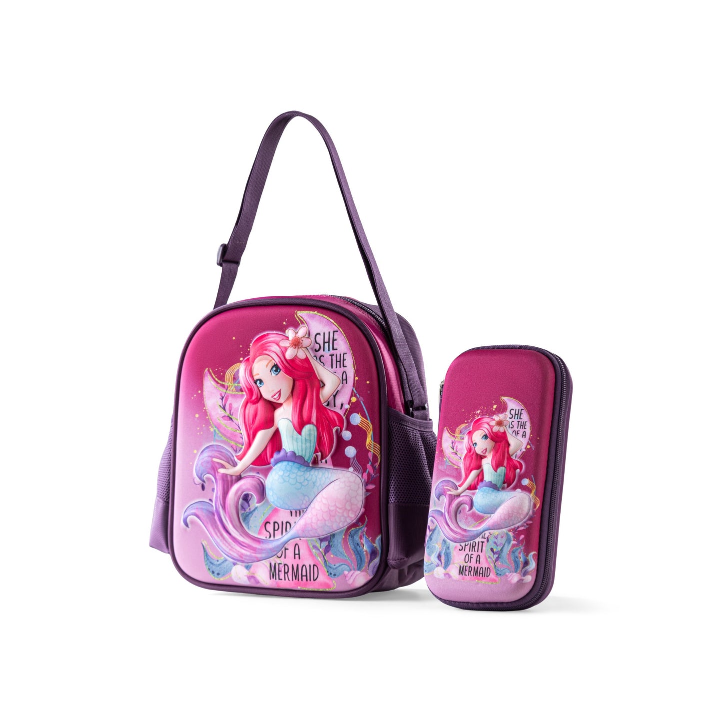 C25- Mermaid Rasberry pencil case & launch bag